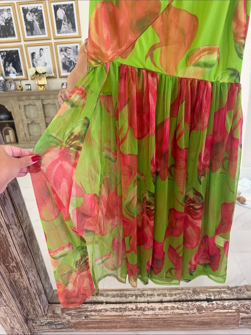 Green & Pink Floral Maxi Dress - Lightweight Summer Style - Picture 6 of 8